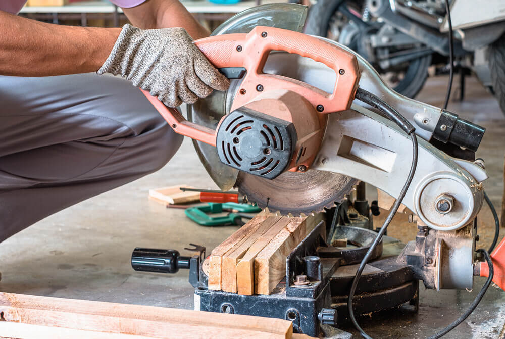 Miter saw cutting A Miter saw cutting wood